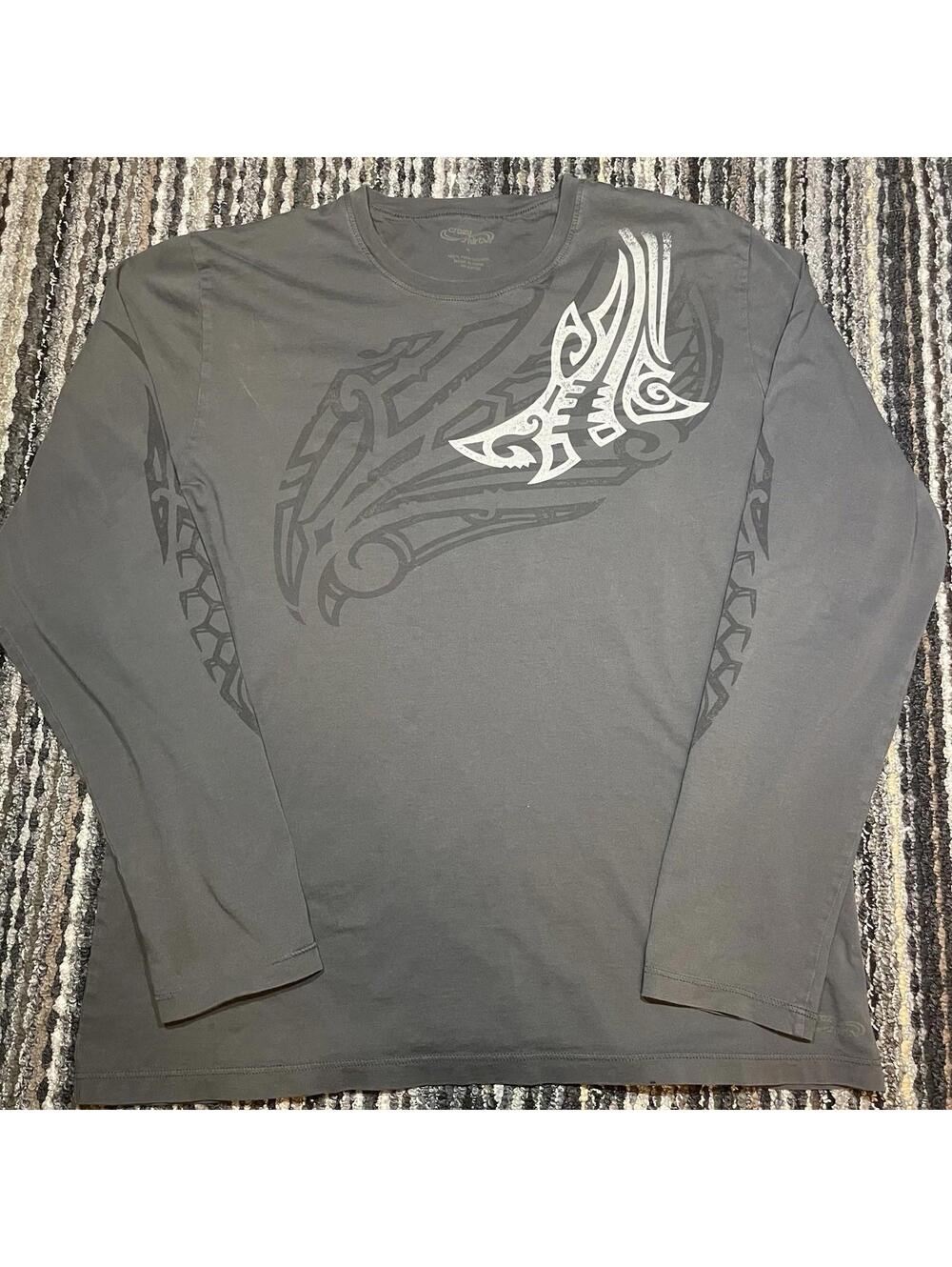 Crazy Shirts Hawaii Tribal Graphic T-Shirt Gray Long Sleeve Mens Medium